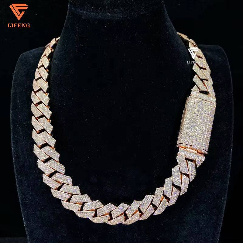 Hip Hop Miami Big Lock 20mm 4rows Rose Gold Moissanite Cuban Link Chain Necklace 925 Silver Iced Out Cuban Chains for Men