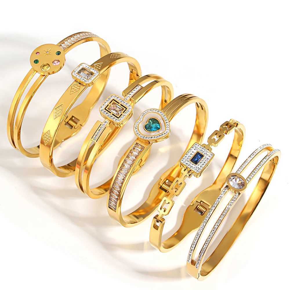 Greatera Pattern e Cubic Zircon Filled Stainless Steel Mens Bangle Small Color Disc Delicacy Luxury Mens Bracelet Y250904