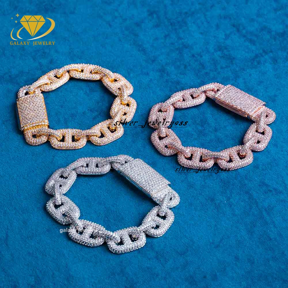 Pig Nose Cuban Link Chain Men Jewelry 16mm Moissanite Iced Out 925 Sterling Silver Rose Gold Plated Diamond Cuban Bracelets