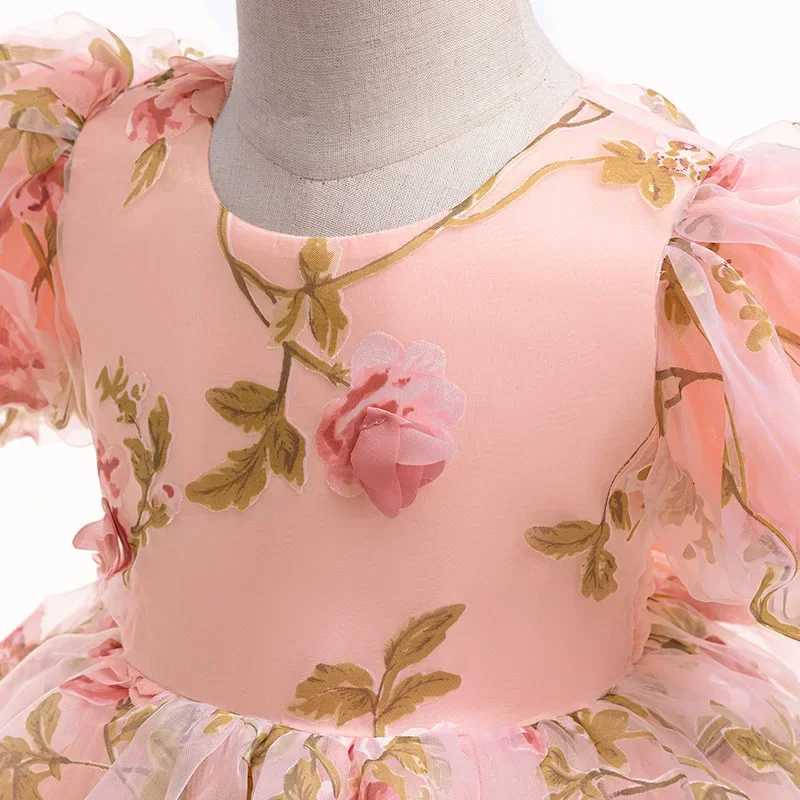 2024 Rose Girls Dress Summer Mesh Fashion Bow Little Princess Baby Dress Christmas Birthday Gifts 1 2 3 4 5 6 Years Kids Clothing Z250904
