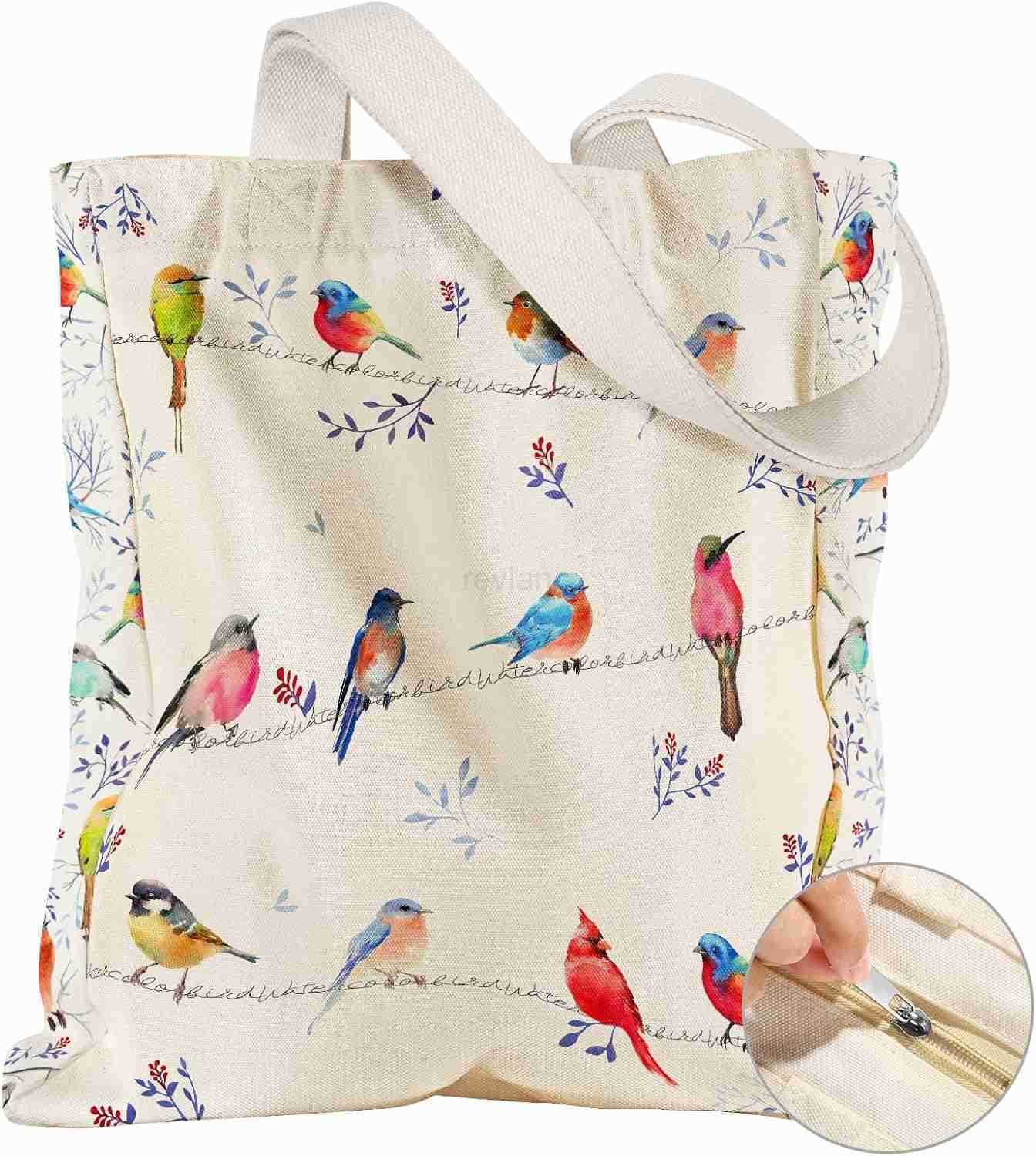 Large Canvas Tote Bag for Women with Zipper and Inner Pocket Aesthetic Cute Shoulder Bag for Shopping DailyW250904