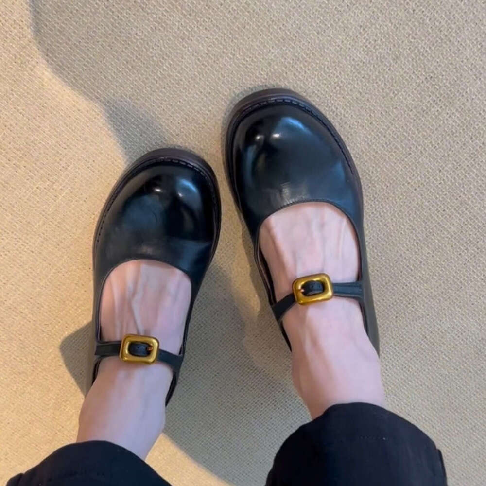 ~ Round Toe British Style Designer Shoe Small One Strap Mary Jane Women Genuine Leather Chunky Heel Shallow Mouth Single Shoes