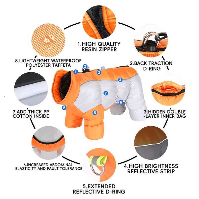Winter Pet Warm Big Dog Cotton Clothing With Reflective Strap Waterproof Dog Jumpsuit for Small Medium Large Dogs Clothes W250904
