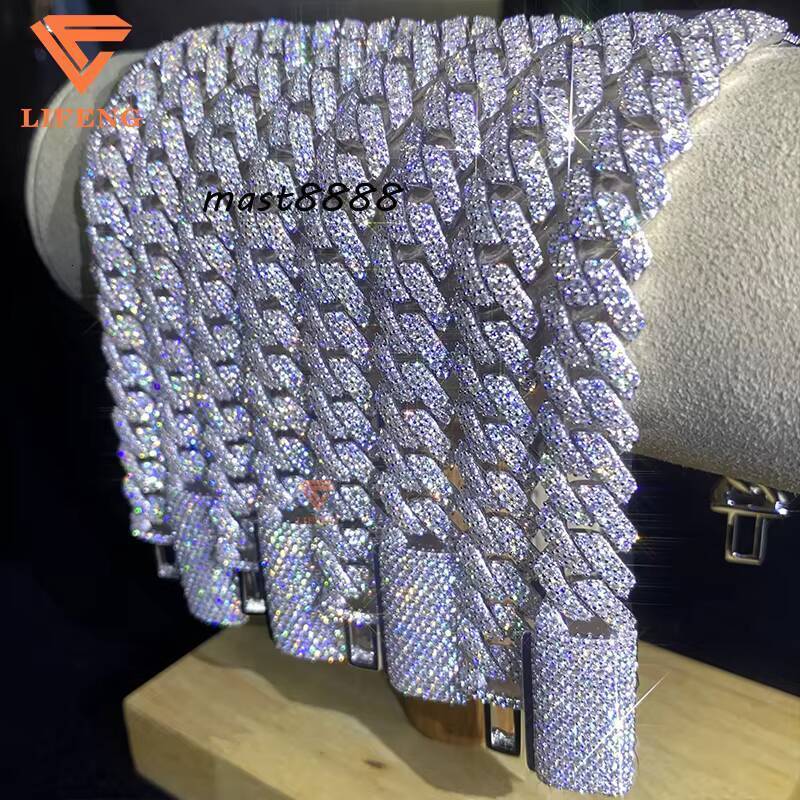 12mm VVS Moissanite Cuban Necklace Hot Sale Bling Moissanite 925 Sterling Silver Cuban Link Chain Hip Hop Jewelry