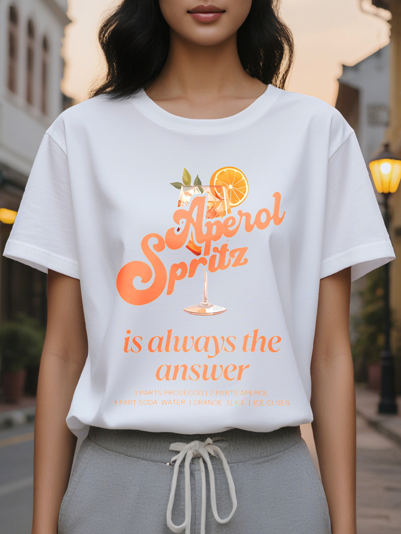 Px Aperol Spritz Pattern Women Casual Round Neck Short Sleeve T-Shirt Cotton Regular Length Spring and