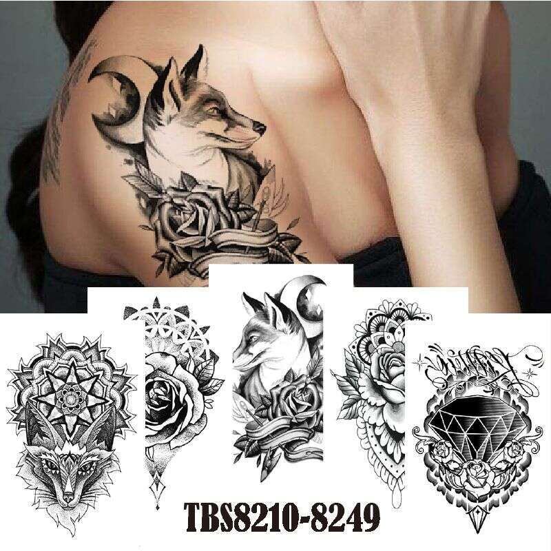 Black Animal Mandala Flower Disposable Tattoo Sticker TBS Series