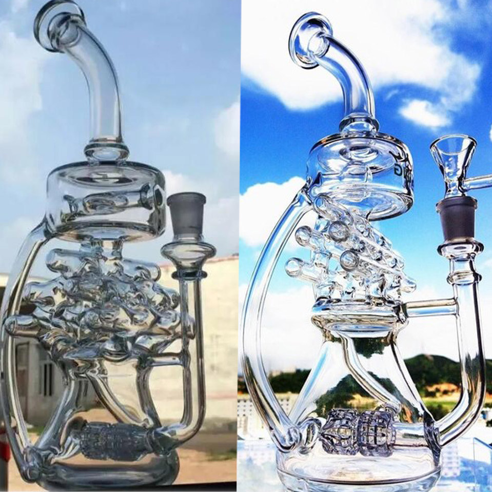 Double Recycler Bong Hookahs Percolator Water Pipes Bubbler Recycler Smoking Water Bongs Propeller Spinning