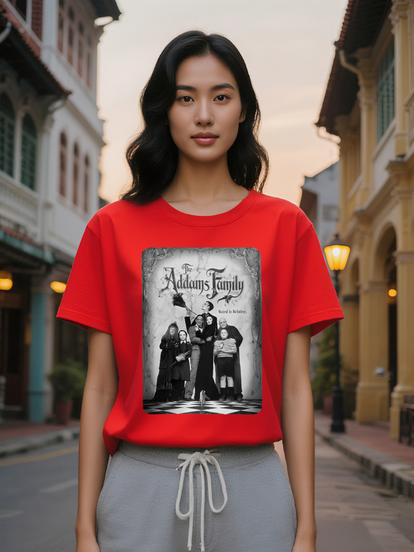 Large XL Casual Crew Neck T-Shirt The Addams Family Weird Is Relative Print Pattern Top Lady Gift Plus Size