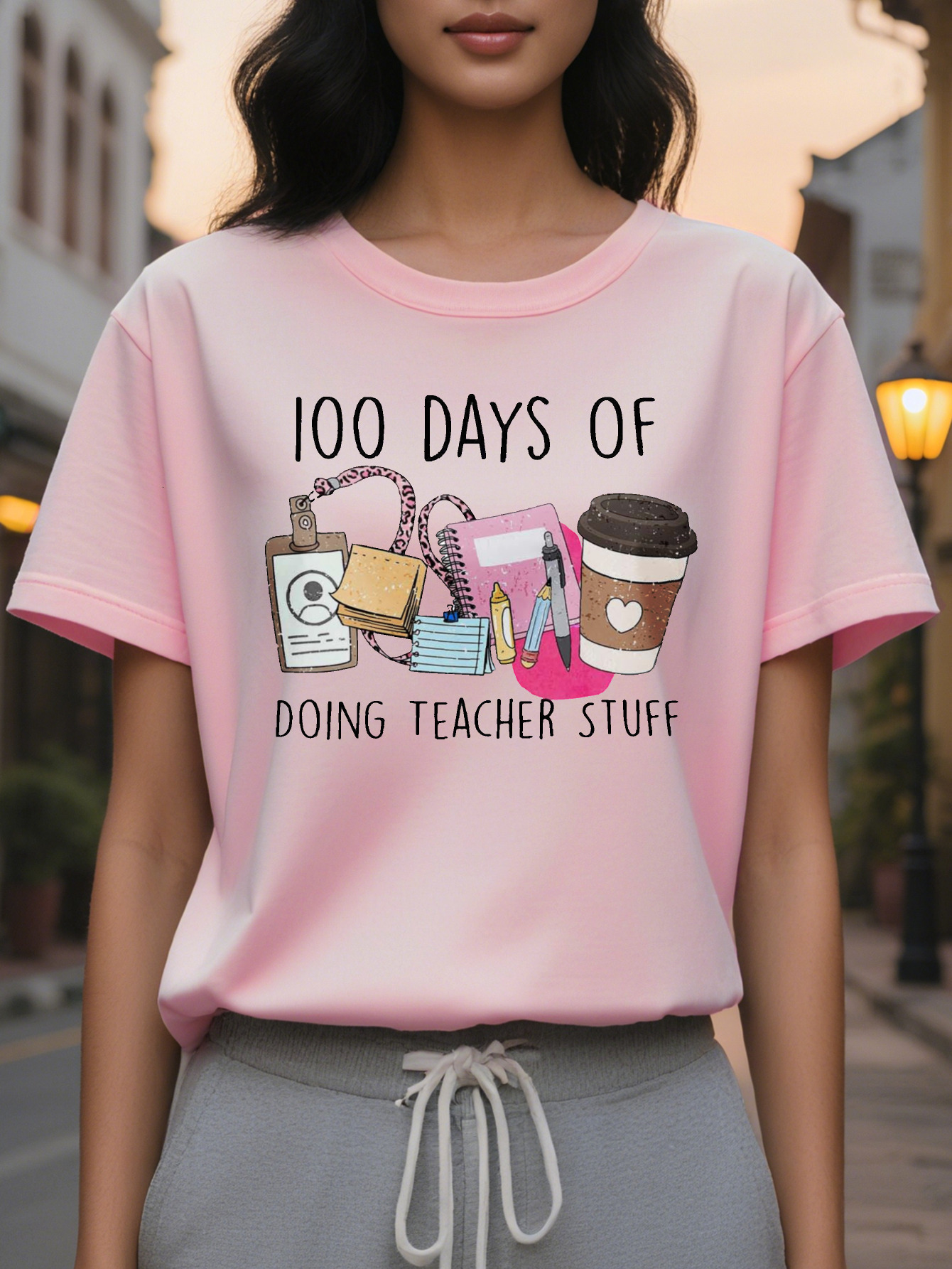 Ladies elegant sleeve round neck casual top cotton with letter pattern, square meters, regular length suitable for