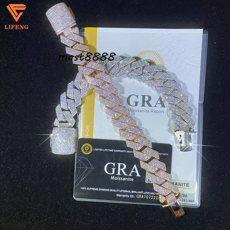 Hip Hop Jewelry Cuban Link Chain 20mm 4Rows 925 Sterling Silver VVS Moissanite Iced Out Diamond Cuban Chain Bracelet for Men