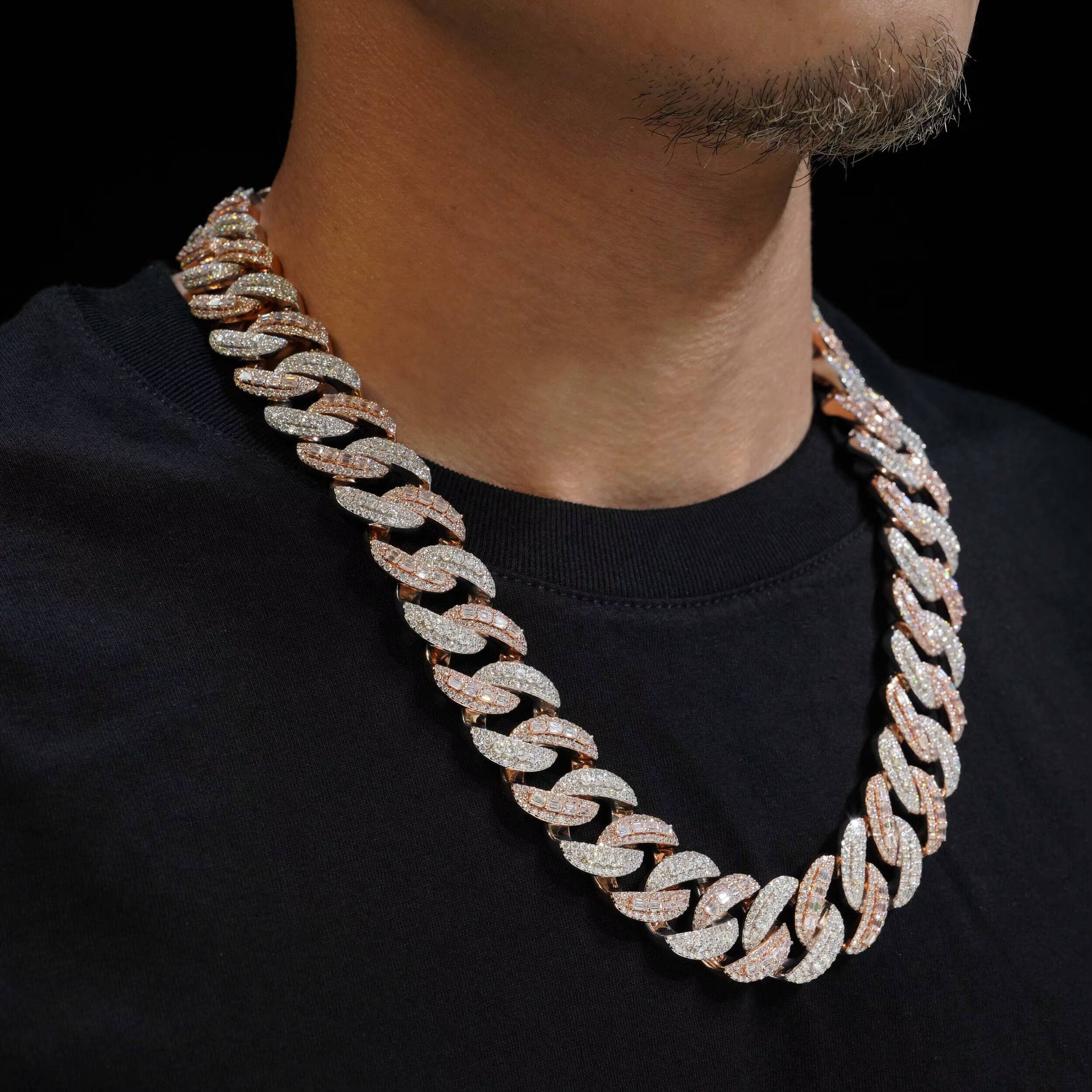 Luxury Jewelry 10K Rose Gold Mix White Gold VVS1 Lab Grown Diamond Cuban Link Chain Necklace 22MM Width