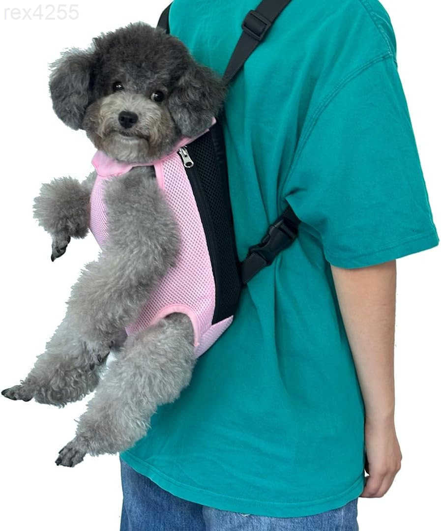 Pet Dog Carrier Backpack Portable Breathable Mesh Chest Carrier Polyester Woven Double Shoulder Pet Bag for Outdoor Adventures Black SmallW250904