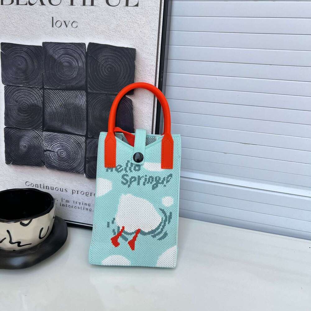 Korean Style Niche Design Cute Sweet Heart Mini Phone Knitted Shoulder Crossbody Bag Portable Handbag for Women
