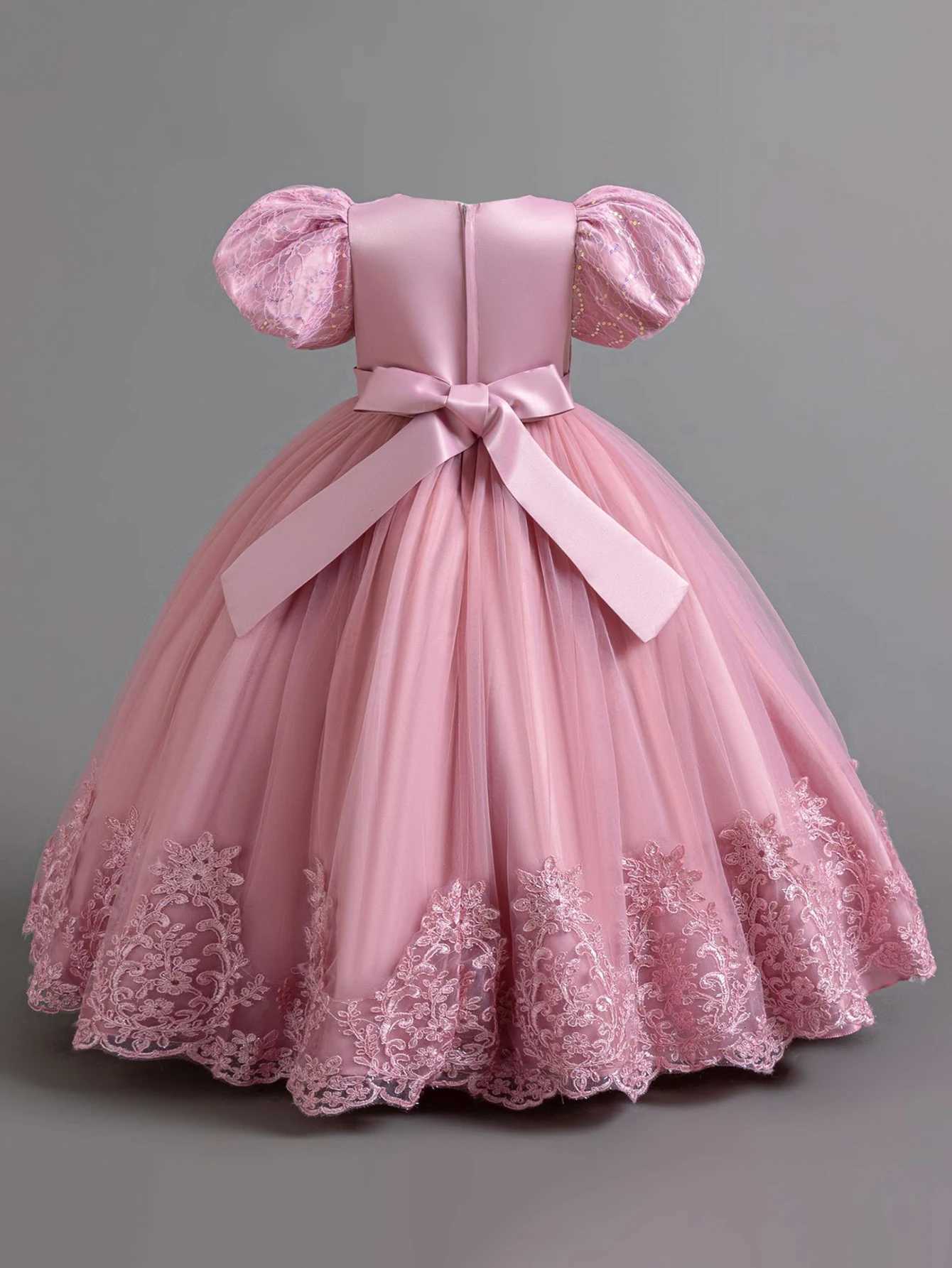 Elegant Bridesmaids Party Girls Dresses Puff Sleeve Tulle Wedding Costume Flower Birthday Princess Dress Girls Baptism Prom Gown Z250904