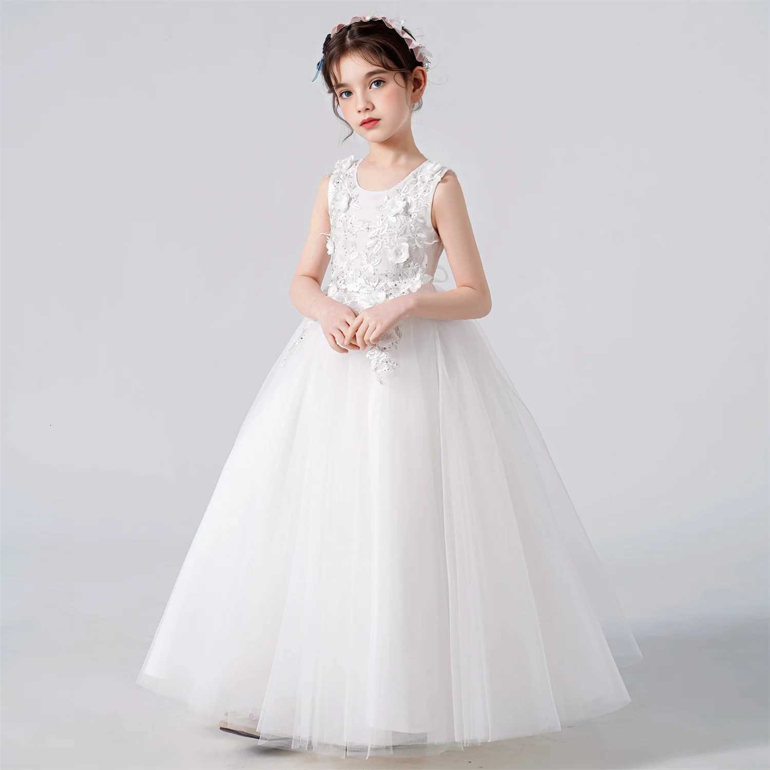 Childrens Girls Dresses For Eid Luxury Party Princess Dress 4-12 Years Old Kids Girl Long Dress Robe Tulle Green Clothing Z250904