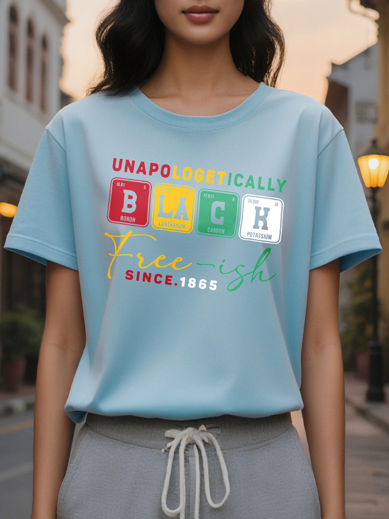 Women's Juneteenth Freedom Graphic T-Shirt Unapologetically Black Free ish Since Periodic Table Design Short