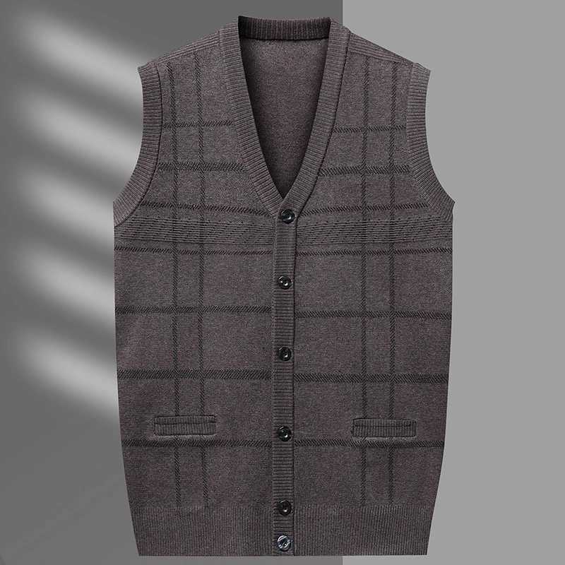 Mens Cardigan Vest Plaid Fashion Casual Knitted Sweater Warm Vneck Vest Sweater TopsXJ250904