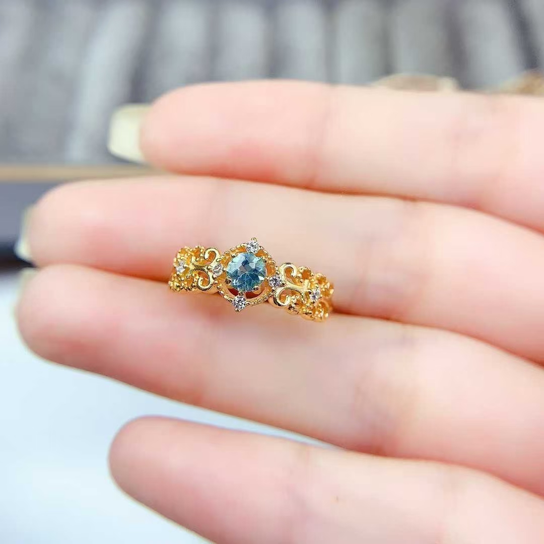 Sterling silver ring jewelry natural topaz ring 4mm VVS grade 925 silver ring with 3 layers 18K gold plating