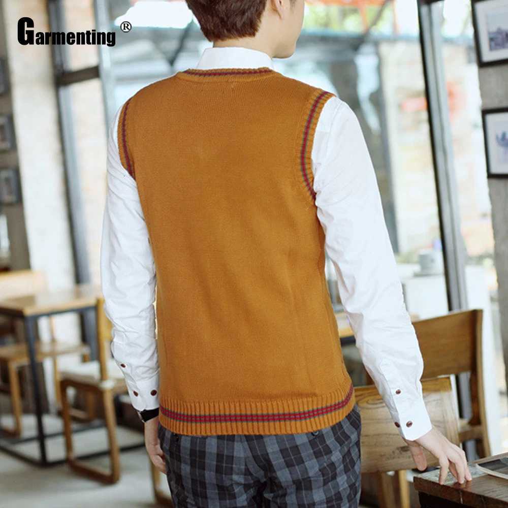 Mens Autumn Winter Sweater Vneck Knitwear Vest Smart Kpop Student Pullovers Sleeveless Slim Knitted Sweater Male Clothing 2020XJ250904