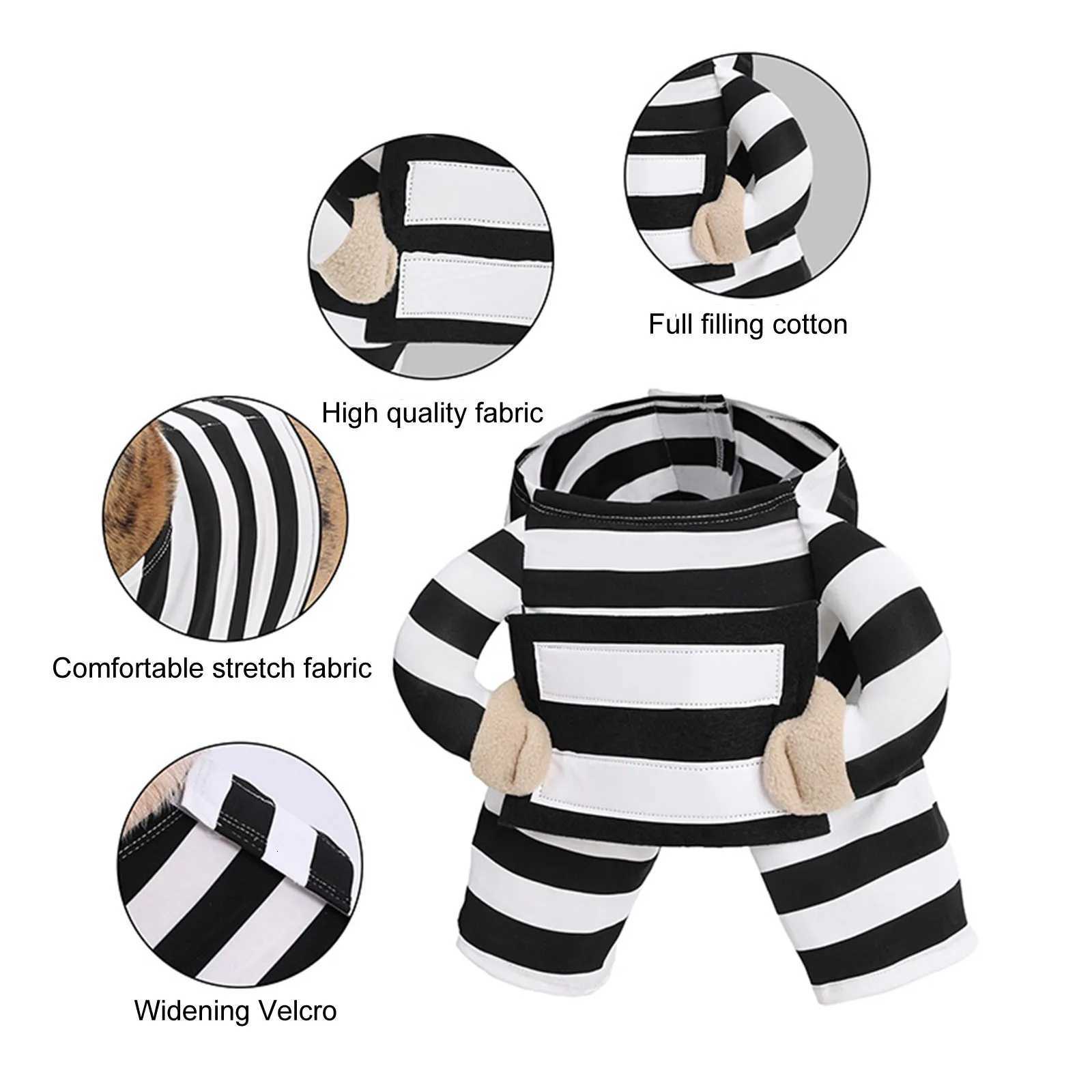 Pet Dog Prison Costume Funny Transformation Striped Prisoner Dog Clothes Party Dress Up Cute Animal Costume With Id Tag W250904