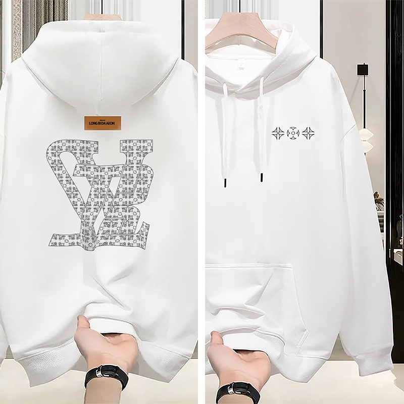 Men's Hoodies With Luxurious Design Cotton Black White And Grey Print Regular Fleece For Warmth Couple Hoodie For Men And Women