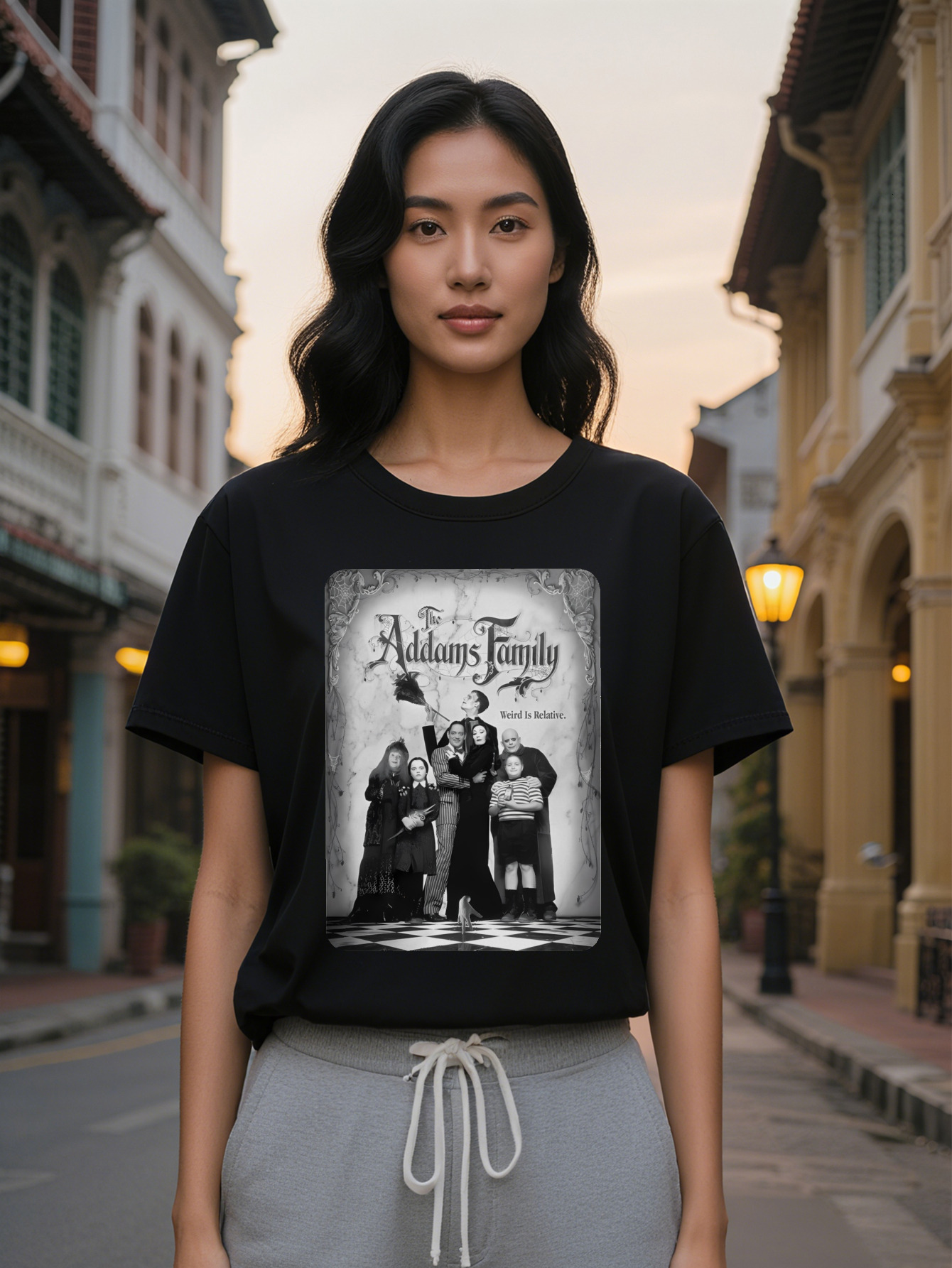 Large XL Casual Crew Neck T-Shirt The Addams Family Weird Is Relative Print Pattern Top Lady Gift Plus Size