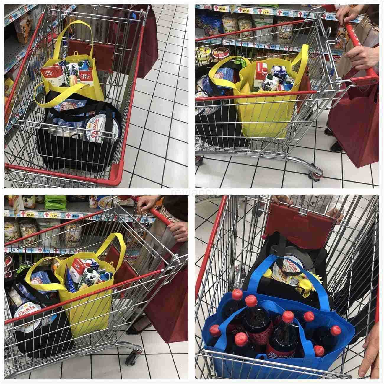 10 Pack Reusable Reinforced Handle Grocery Bags Heavy Duty Large Shopping Totes with Thick Plastic Bottom can hold 40 lbsW250904