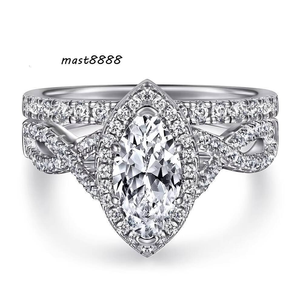 925 Silver Marquise White Zirconium Ring Set Elegant Classic Fashionable Gold Rhodium Plated with Diamond Main Stone Anniversary