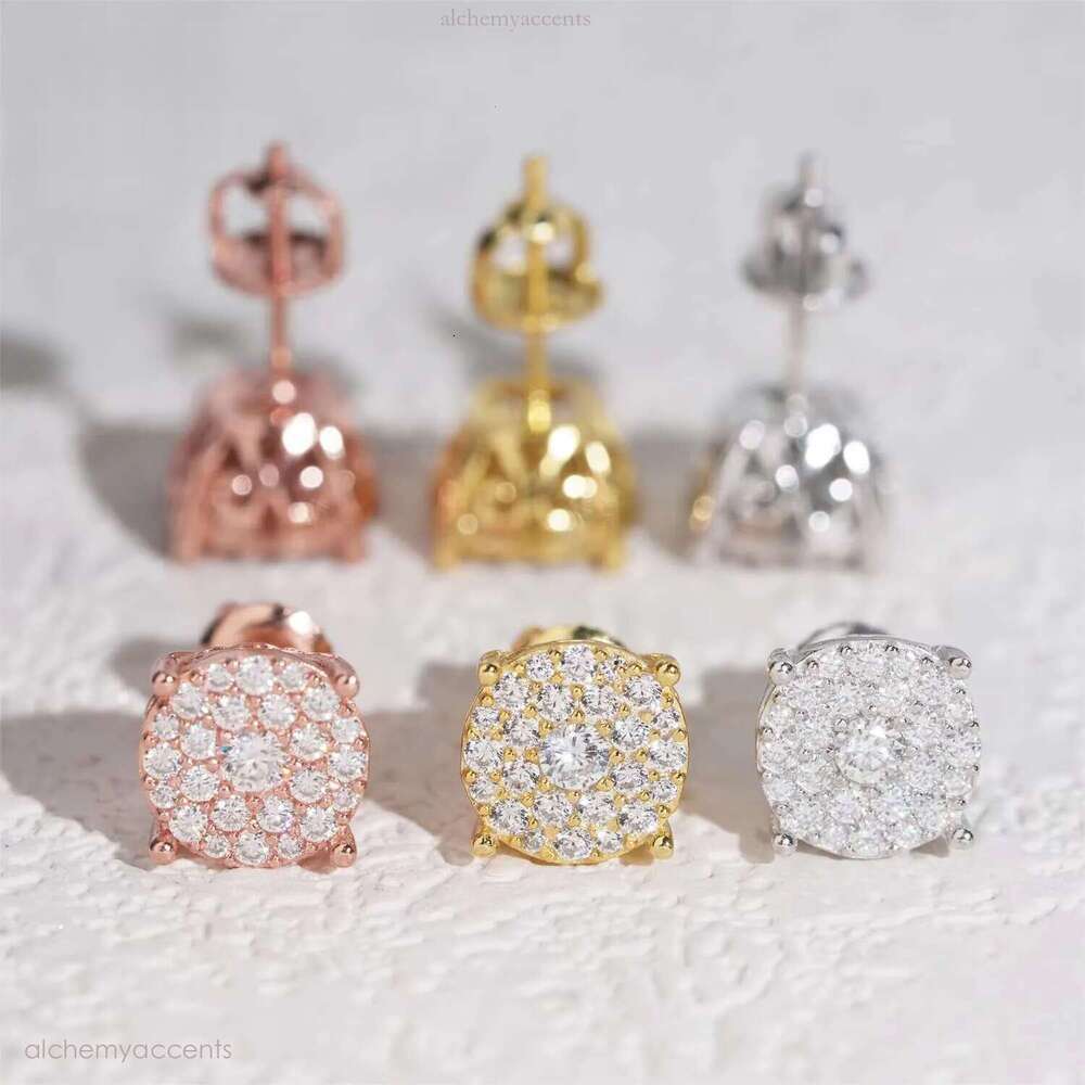 Pass Tester Gold Plated Screw Back Stud Earrings Sier VVS Moissanite Dia Ear Studs Fine Hip Hop Mens Women Jewelry