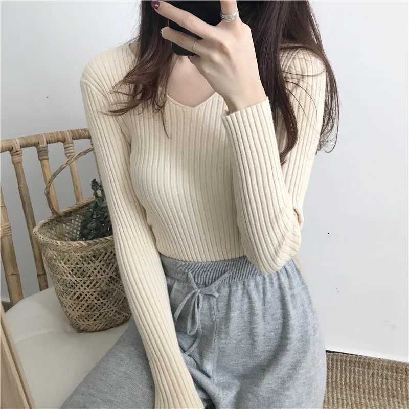 Korean Autumn V Neck Sweater Knitted Fashion Sweaters 2025 Slim Winter Tops For Women Pullover Jumper Pull Femme Truien Dames M250904