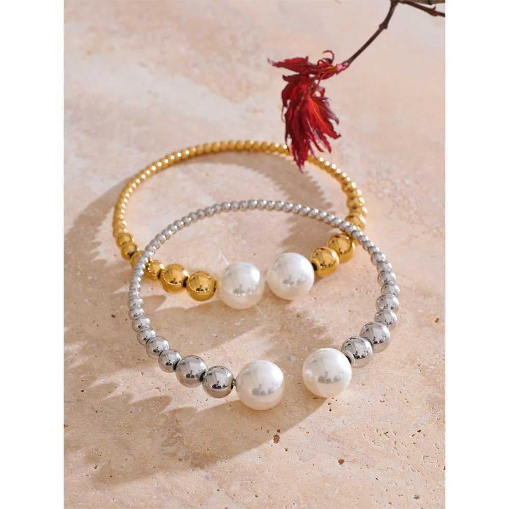 60mm Popar Round Bead Pearl Chain Open Bracelet Bangle Tarnish Resistant Metal Stainless Steel Summer Attractive Jewelry Y250904