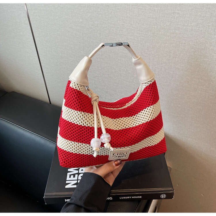 DHEssentials 2025 Trendy Dumpling Bag, Striped Knitted Crossbody, Multicolor Summer Purse