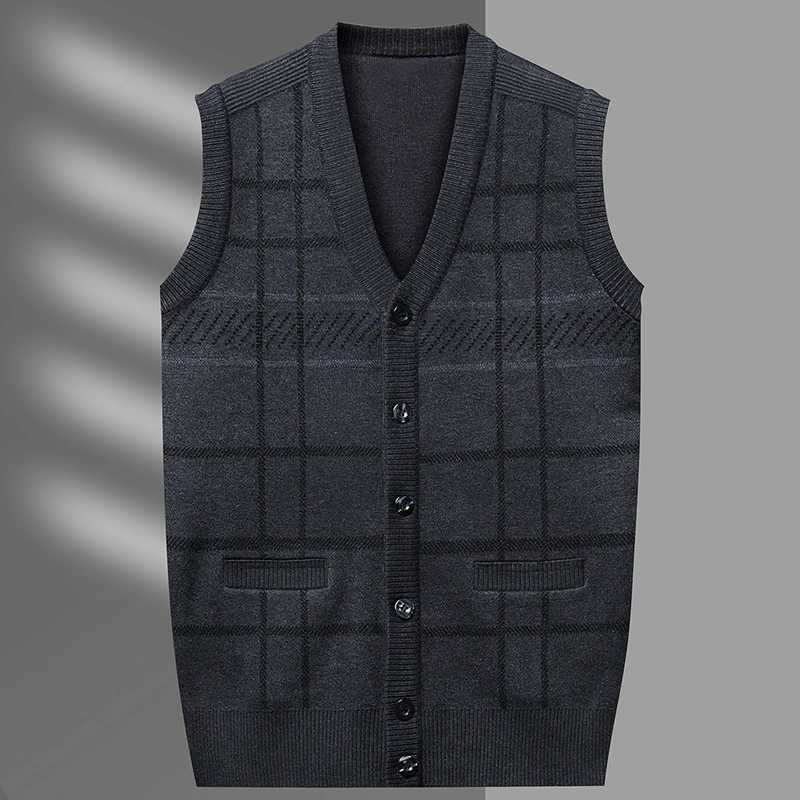 Mens Cardigan Vest Plaid Fashion Casual Knitted Sweater Warm Vneck Vest Sweater TopsXJ250904