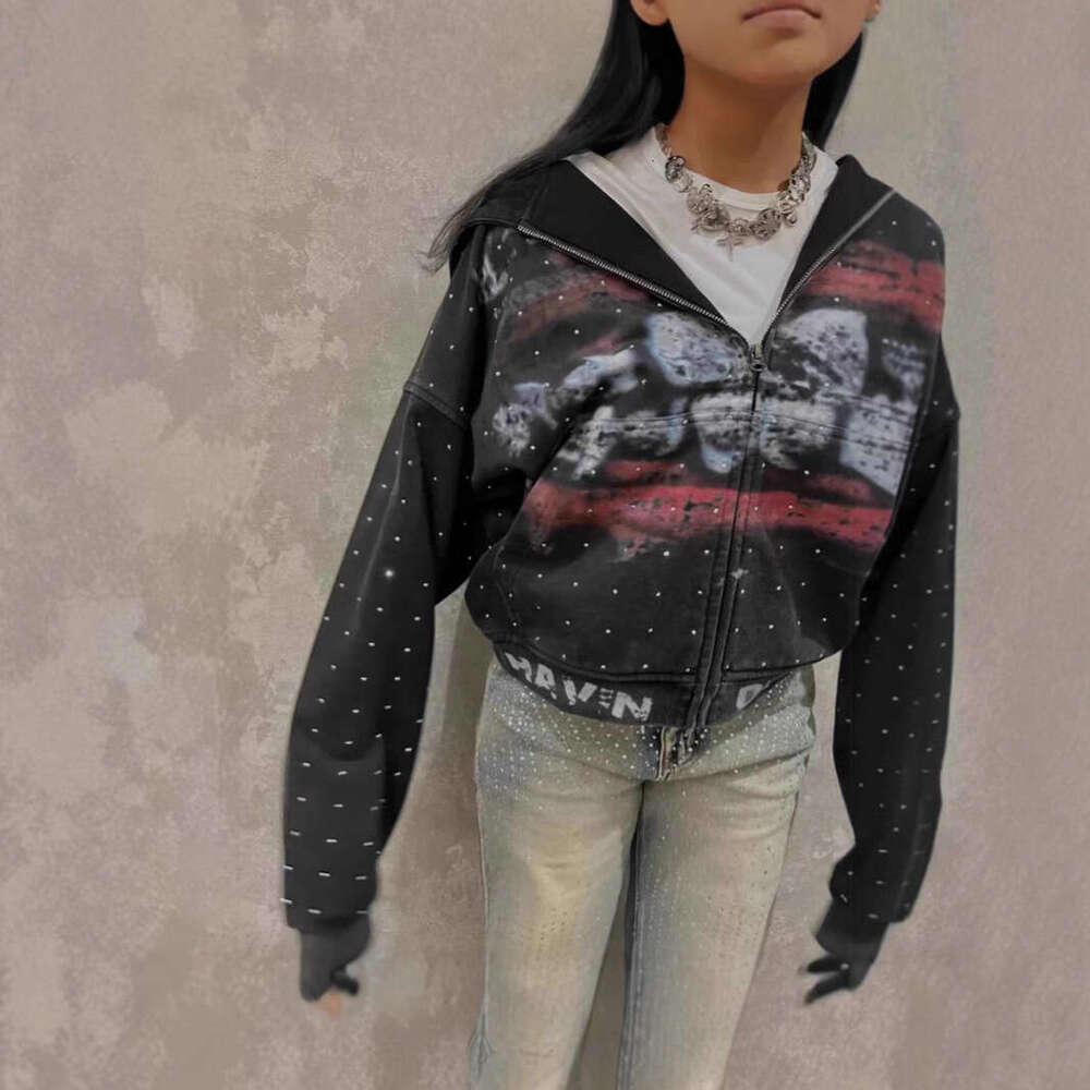 2025 Spring New Unisex Trendy Digital Print Polka Dot Zipper Sweatshirt