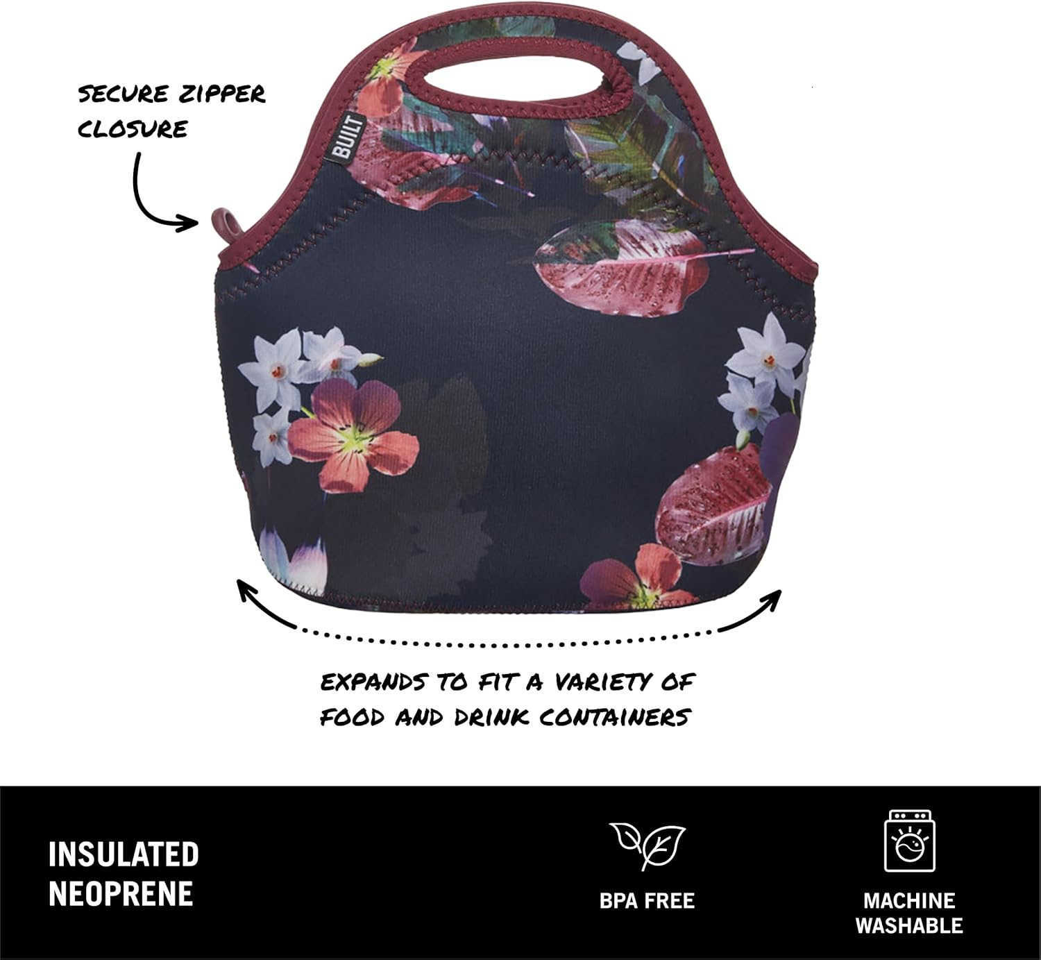 Getaway Soft Neoprene Lunch Tote Bag Lightweight Insulated and Reusable One Size BlackW250904