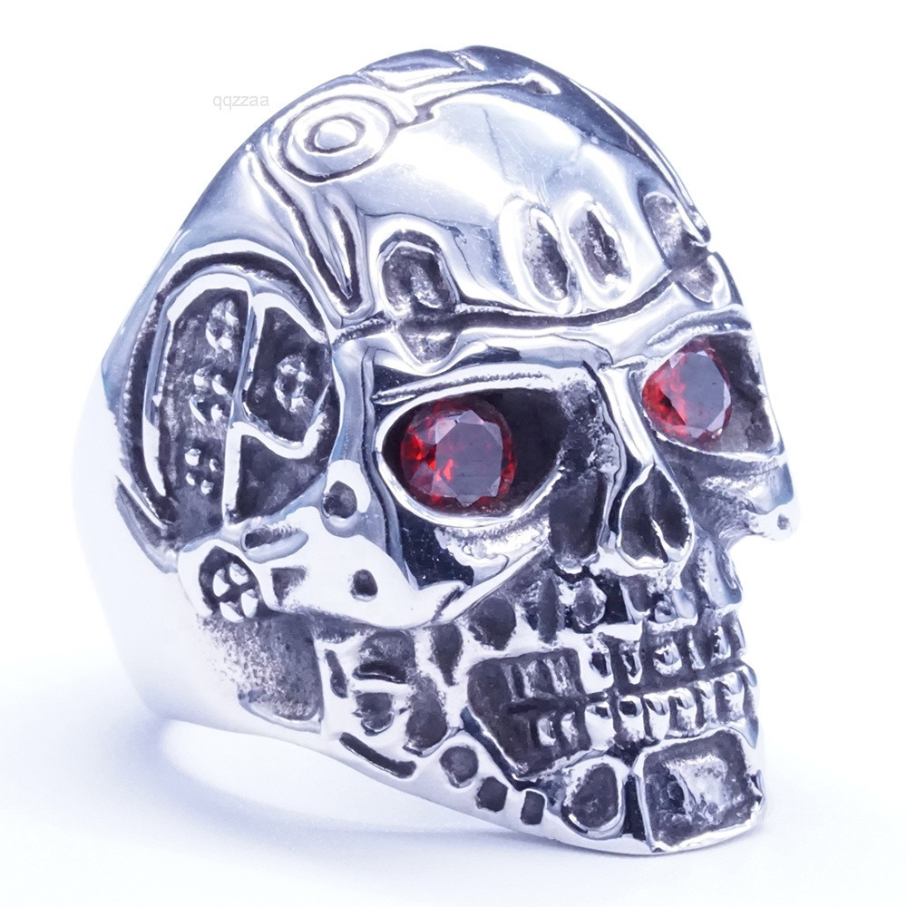 European and American Style Red Stone Eye Skull Mens Stainless Steel Jewelry Rings Design