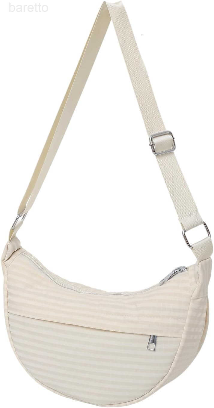 Checkered Nylon Crescent Bag for WomenMoon Bag with Metal Zipper and Card Slots M250903