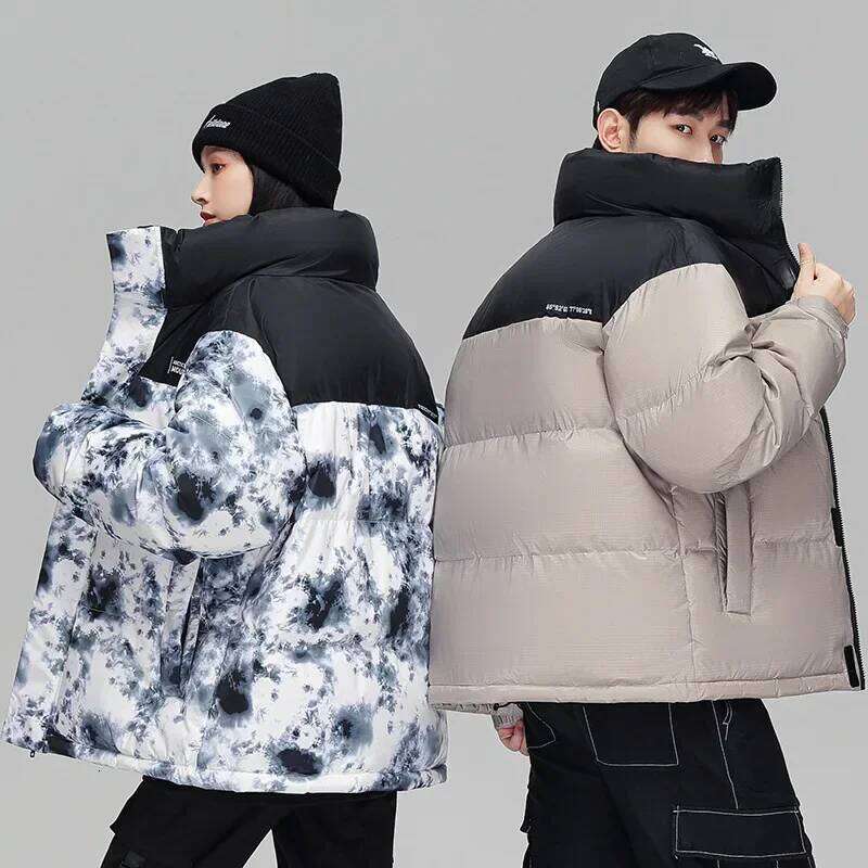 Winter Couples' Coat 90 White Duck Down Jackets For Men & Women Korean Thickened Stand Collar Patchwork Outerwear Jk-996