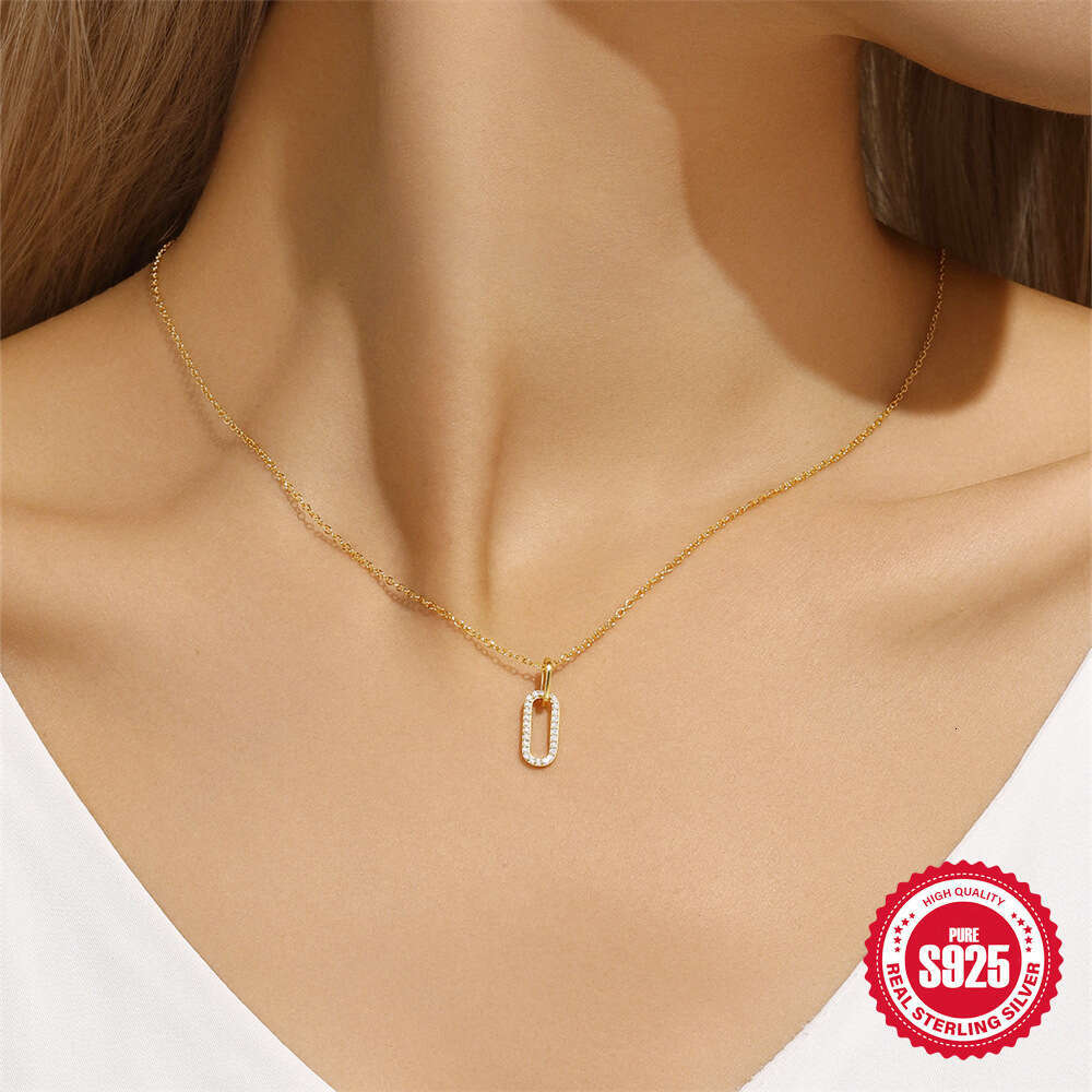 New s Pure Sier Double Ring Connected Necklace Personality Fashion Versatile Collarbone Chain