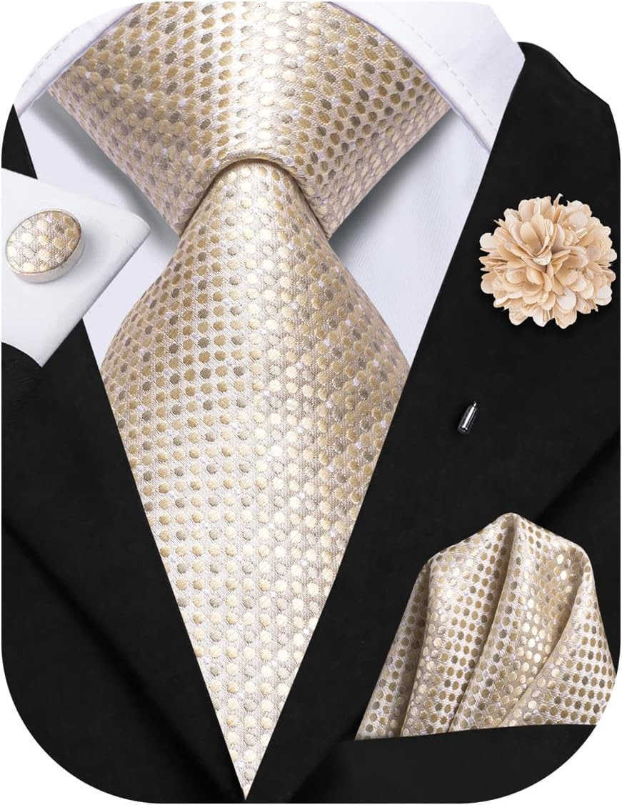 Mens Tie Set Silk Striped Woven Necktie with Lapel Pin Pocket Square Cufflinks Set for Wedding PartyW250904