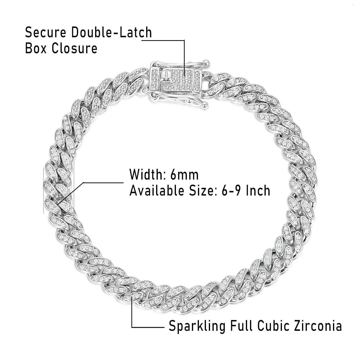 Purcolasia 8mm Mens Womens Cuban Link Hip Hop Bracelet Chain d Out Rhinestones Hand JewelryXJ250904