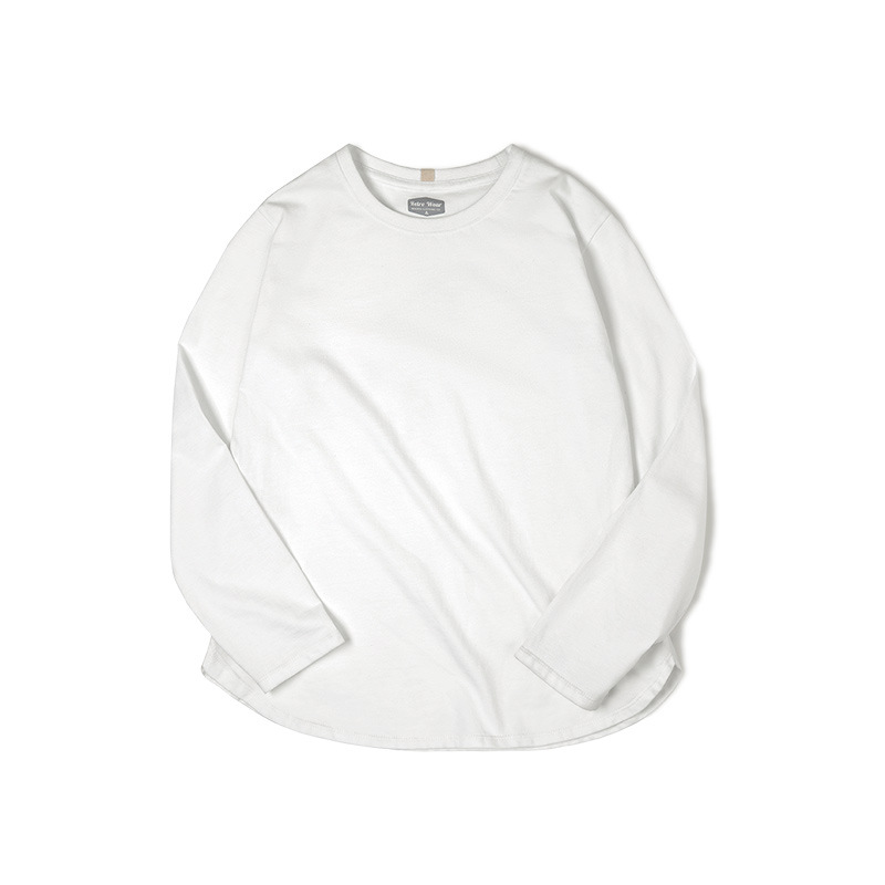 Maden Long Sleeve Basic T-Shirt for Women Round Collar Cotton Tops Loose Fit Solid Color Tees Oversized T-shirts