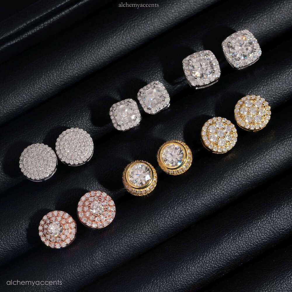 High Quality Sier Men Women Stud Fine Jewelry Hip Hop VVS D Color Moissanite Earrings Screw Back
