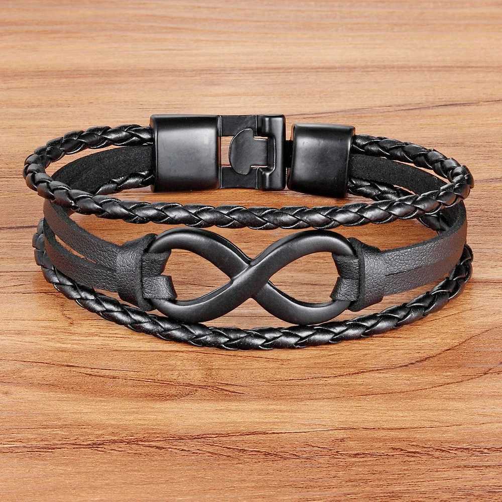 TYO Brand Vintage Symbol Infinity Charm Bracelet Bangle Classic Buckle friendship Genuine Leather Men Women Bracelets W250904