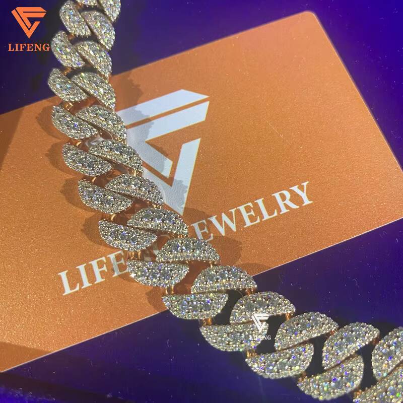 Rose Gold Plated 14mm VVS Moissanite Diamond Cuban Link Chain Hip Hop Jewelry Iced Out Cuban Necklace for Men 925 Silver Chain