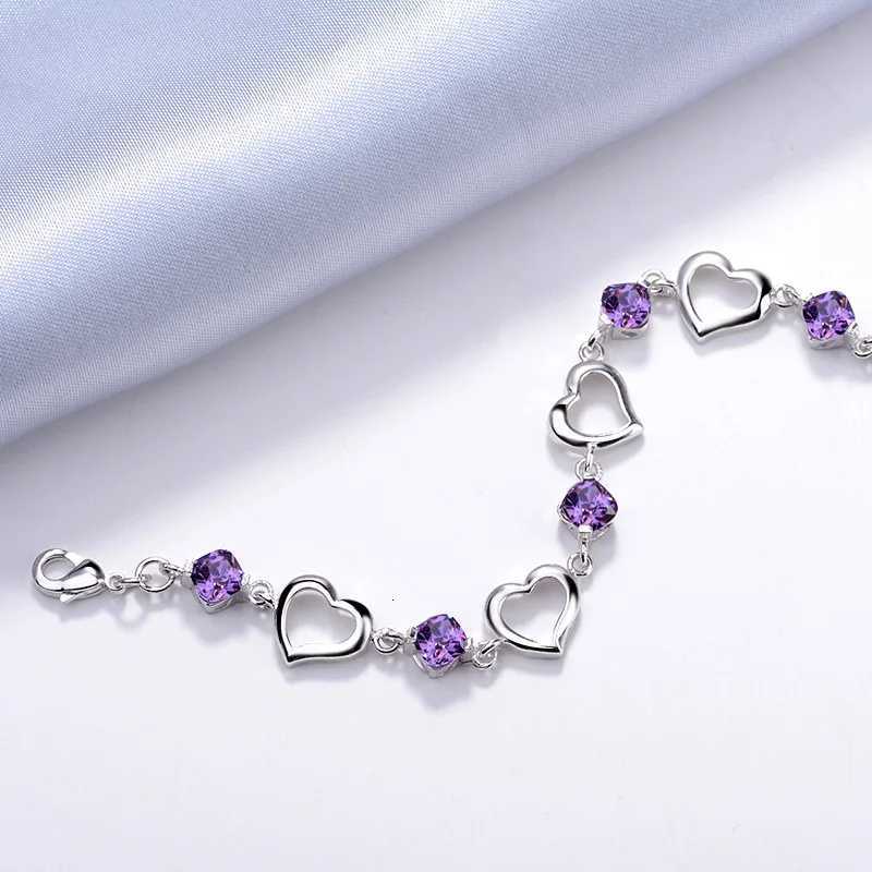 Sterling Silver Heart Shed Bracelet for Women Vintage Purple Amethyst Bracelets Jewelry Set Party Jewelry Bangles for WomenXJ250904