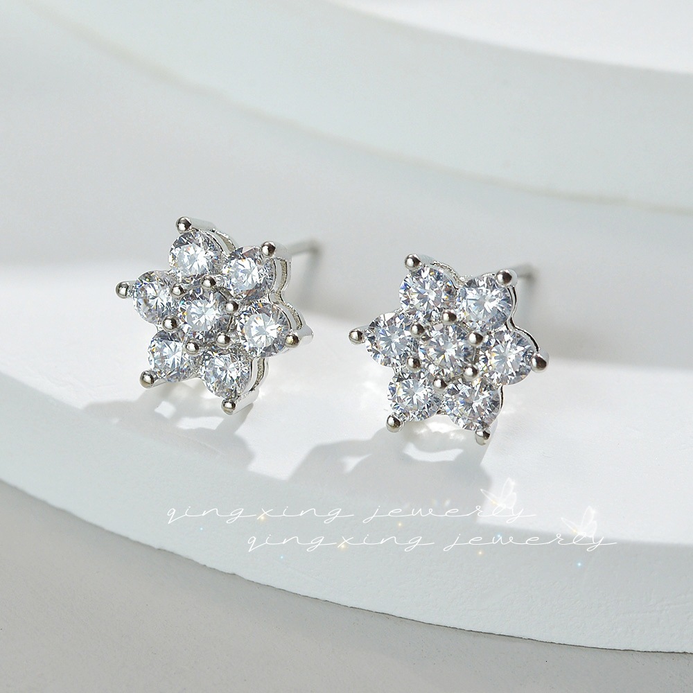 New Flower Colorful Zircon Earrings Classic Designer Luxury Free Shipping Floral Earrings Cross-border Hot Sale Christmas Snowflake Fashion Earrings