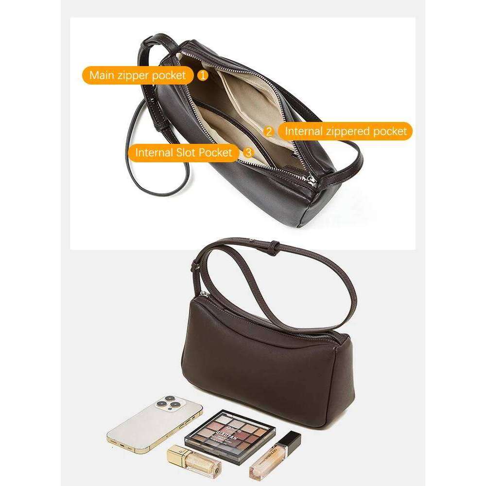 Zency Two-layer Cowhide Vintage Women's Handbag Lightweight Shoulder Crossbody Versatile Soft Summer Phone Bag for Shopping Work