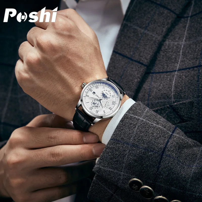 Swiss POSHI Men Watch Fashion Top Sport Mens Wristwatch Waterproof Luminous Leather Date Quartz Watches Man clock 250828