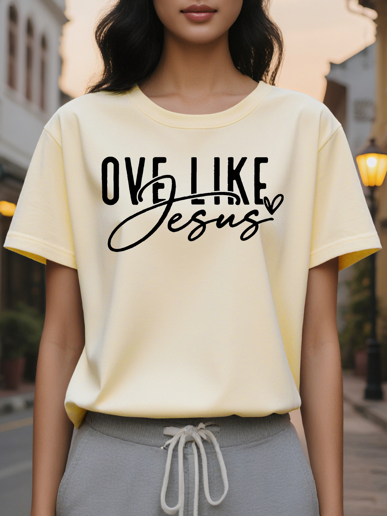 Women s Love Like Jesus Leopard Print Graphic T Shirt Soft Stretch Casual Streetwear Summer Tee with Round Neck